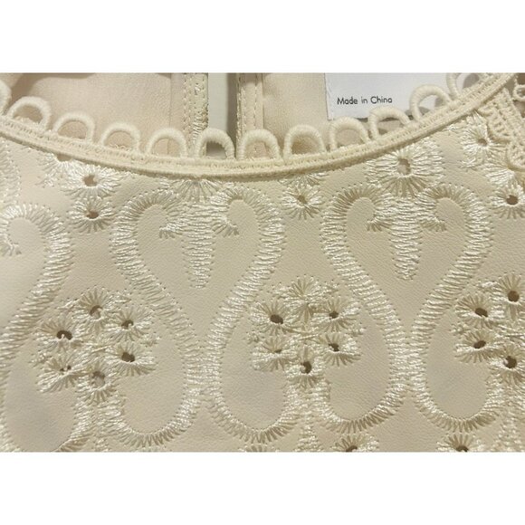 Ivory Cream Embroidered  Balloon Sleeves Lined Statement Dress Womens Size 10 - Picture 14 of 16